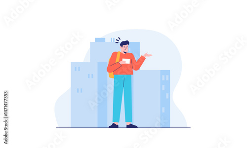 flat illustration of a man lost in the middle of the city