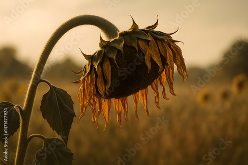 Wilted Sunflower Turning Away from the Sun