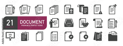 Set of glyph solid icons related to document, file, paper. Glyph solid icons collection. Vector illustration