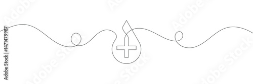 Continuous line drawing of blood drop. Blood drop line icon. One line drawing background. Vector illustration. Line art of blood drop icon . Vector Illustration . EPS 10 .