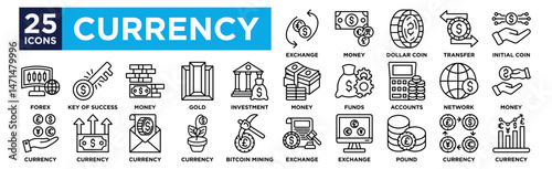 Currency icon collection set. Containing design Exchange ,Money  ,Dollar Coin ,Money Transfer ,Initial Coin Offering
