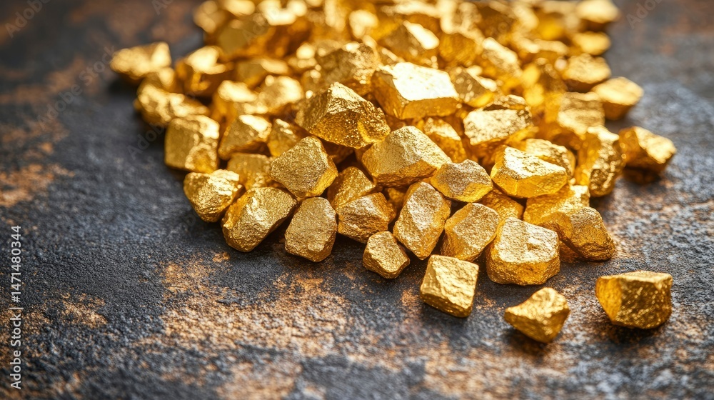 Obraz premium Pile of Raw Gold Nuggets on Dark Background