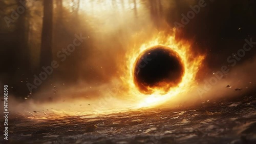 Burning eclipse with bright glowing flames and cosmic background creating a dramatic space scene.