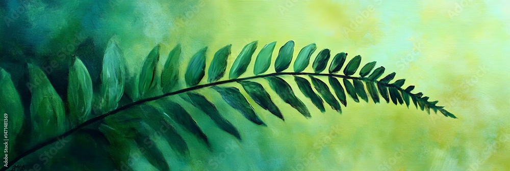 Close-Up of Green Fern Leaf Against a Vivid Green Background