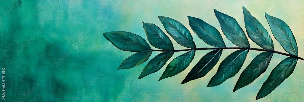 Close-Up of Green Fern Leaf Against a Vivid Green Background
