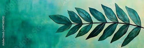 Close-Up of Green Fern Leaf Against a Vivid Green Background