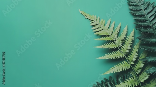 Obraz na płótnie Close-Up of Green Fern Leaf Against a Vivid Green Background w salonie