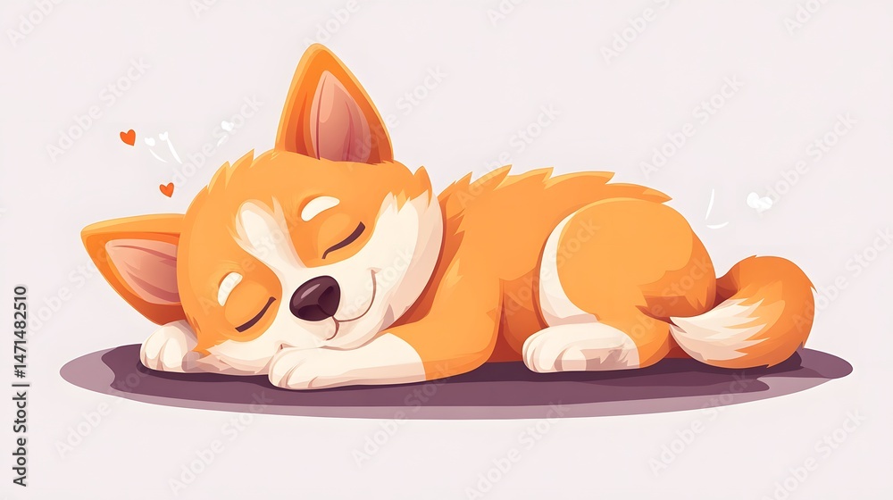 Cute happy dog sleeping lovely little animal, lovely animal set vector, animal logo, pet cartoon illustration, adorable puppy clipart, animal mascot design, cheerful pet vector, cute animal