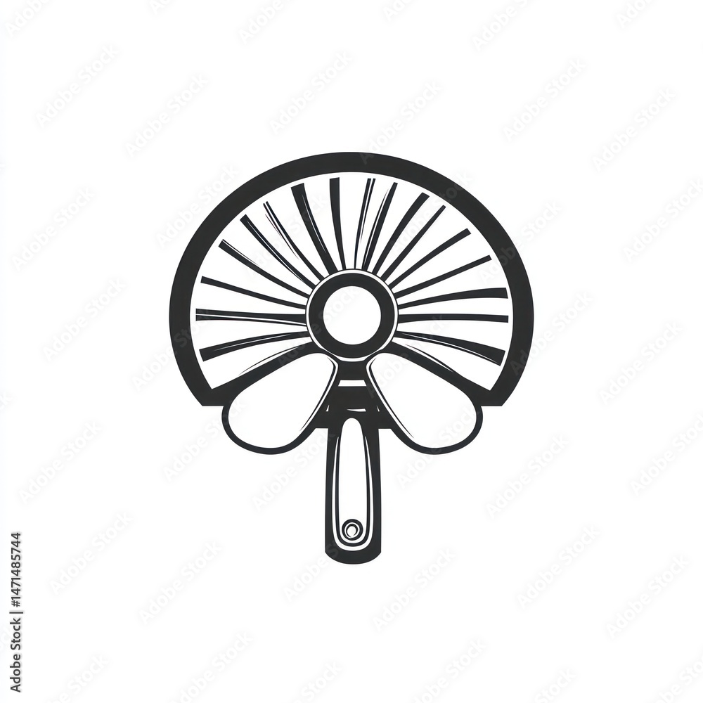 Obraz premium Handheld fan, cooling breeze, summer heat, white background, graphic design