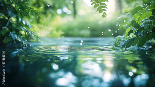 Gentle rain touching the lake surface, creating peaceful ripples of serenity.