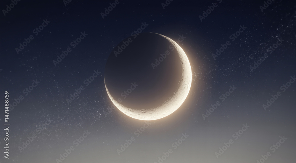 Obraz premium Beautiful Crescent Moon Against A Backdrop Of Twinkling Stars On A Clear Night Sky Backdrop