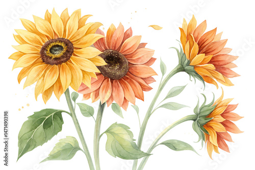 Watercolor Sunflower Isolated on transparent Background