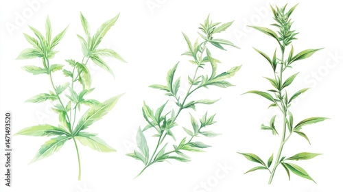 Wallpaper Mural Botanical Watercolor Illustration of Cannabis Sativa Plants Torontodigital.ca