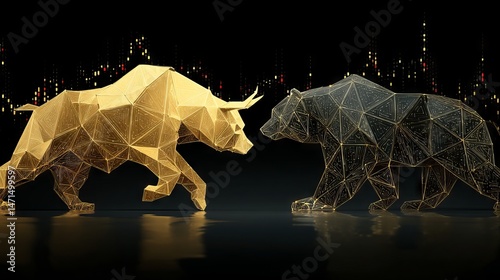 Bull and bear market symbols representing investment trends and financial risk in business economy