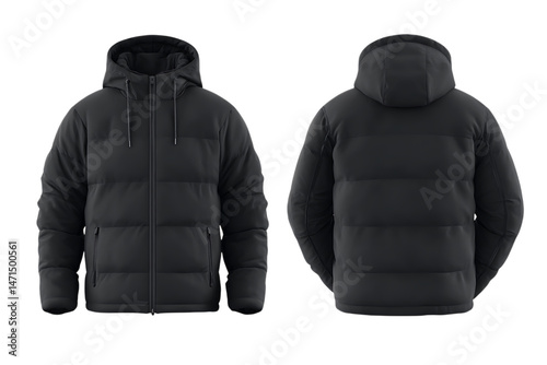 Vibrant winter black jacket mockup with zipper