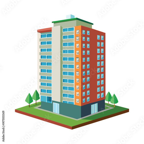 Isometric building apartment block vector on white  background