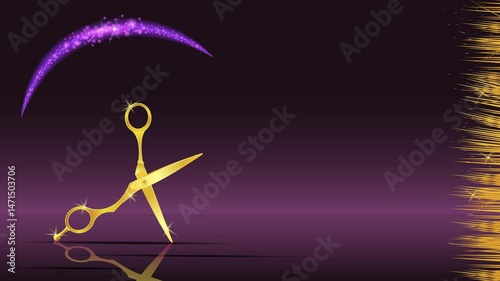 
Close-up of metal scissors for cutting hair with glare of light. 
Animation, copy space