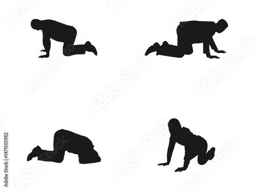 man sitting on all fours silhouette. Silhouettes of men sitting on all fours.