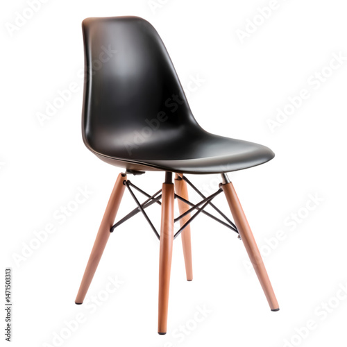 Modern Black Plastic Dining Chair with Wooden Legs - Mid-Century Design