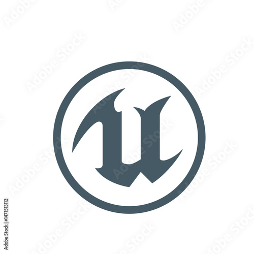 Illustration of a stylized letter u inside of a circle with a white background and gray color scheme