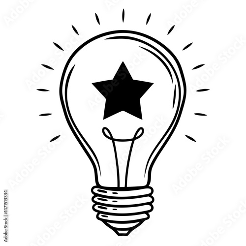 Light bulb with a star filament icon vector. Light bulb with star filament logo.