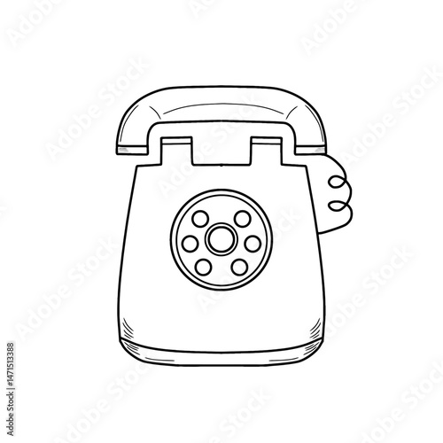 Hand drawn rotary phone vector illustration. Sketch style vintage telephone graphic. hand drawn line art. isolated on white background