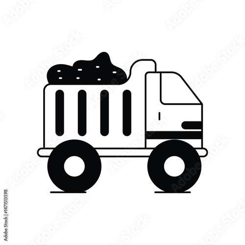 dumper truck glyph outline icon with white background vector stock illustration