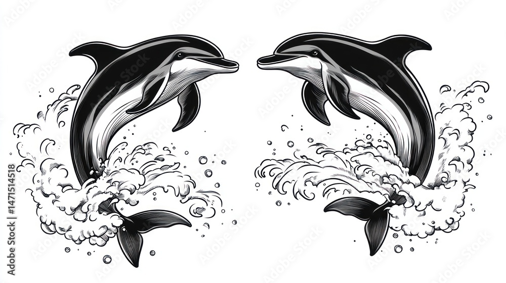custom made wallpaper toronto digitalTwo dolphins leaping through ocean waves