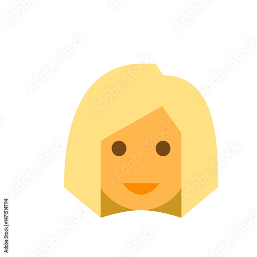 Illustration of a blonde woman with a bob haircut and a simple smiling face in a cartoon style design