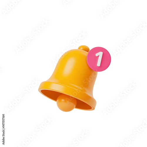 3d rendered notification bell icon with one unread message concept on transparent background