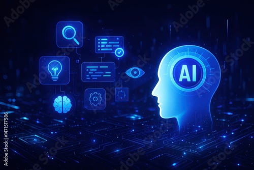 Agentic AI Workflow Automation, Artificial Intelligence Driven Decision-Making Concept Illustration. Copy Space Background. Machine Learning, Technology Capabilities