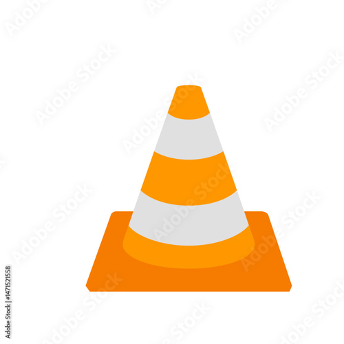 Illustration of a traffic cone with orange and white stripes on a square base, safety equipment used on roads