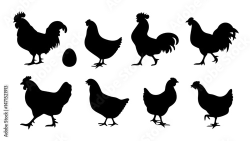 Chickens in pasture silhouette farm pets.