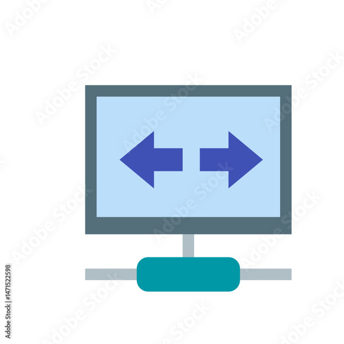 Computer screen displaying two arrows pointing in opposite directions on a light blue background color