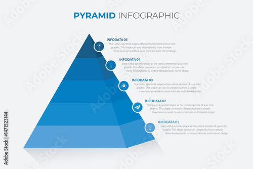 Infographic Design Template. Pyramid Infographic concept with 5 levels. For your business presentation, banner, flow diagram, and process diagram. Vector Illustration.