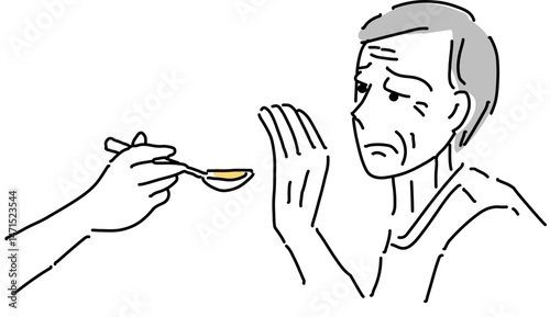 食事を拒否する高齢者シンプル線画