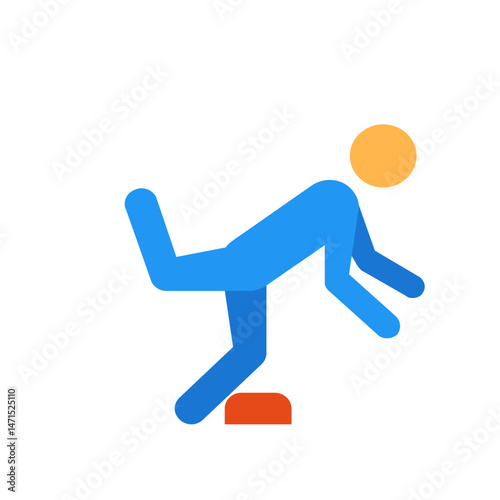 A blue stick figure is depicted tripping over a small orange block with a yellow circle for a head