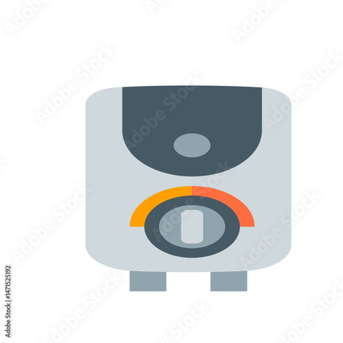 Illustration of a gray water heater with a dark gray top section and a temperature control dial on the front