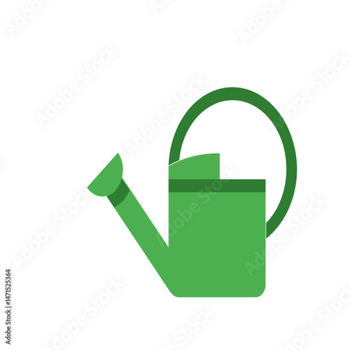 Illustration of a green watering can with a round handle and spout on a white background in flat style