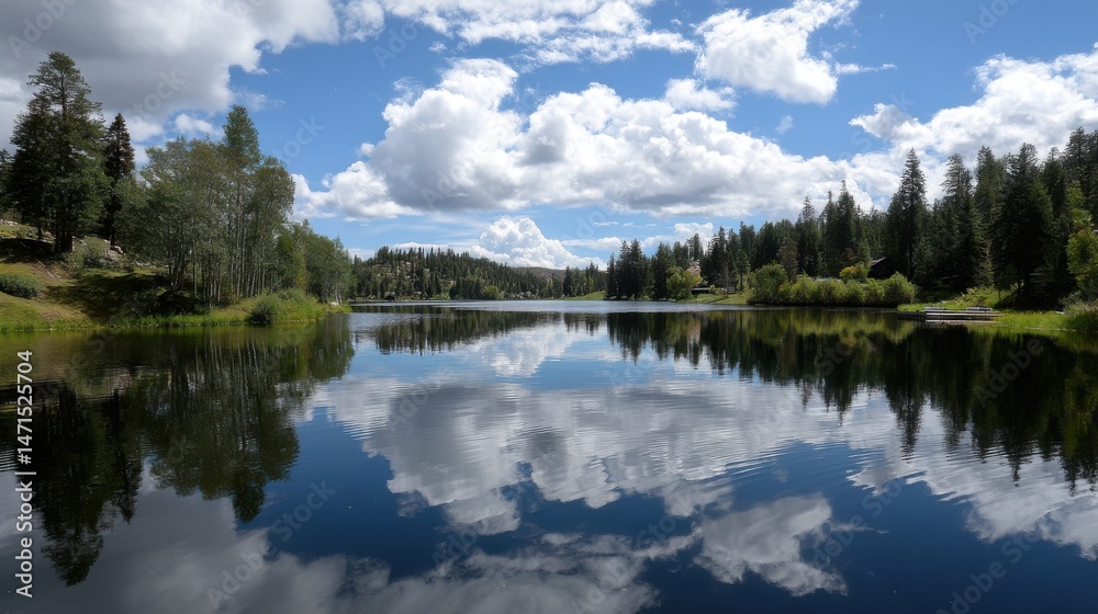 Obraz premium A serene lake mirrors the beauty of the sky