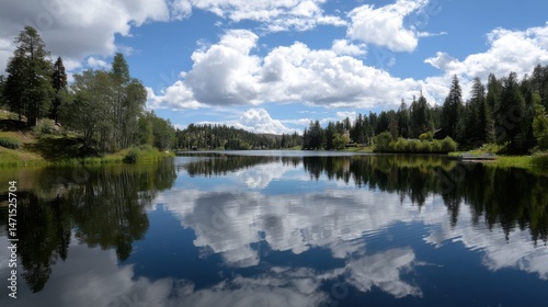 A serene lake mirrors the beauty of the sky