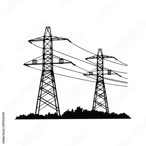 Power lines electricity silhouette on white  background