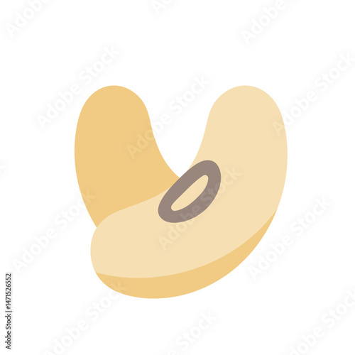 Illustration of a single tan colored bean with a brown hilum against a white background in cartoon style