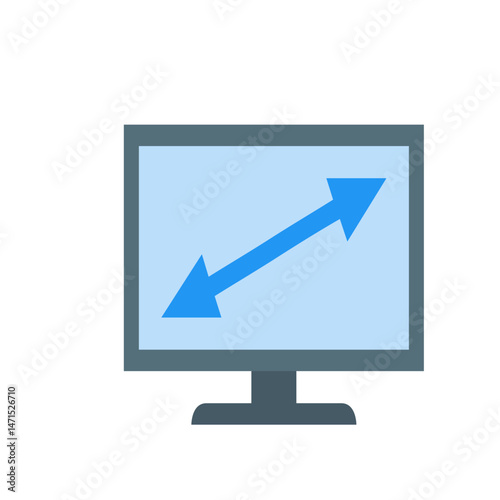 A digital display showing a blue arrow pointing in two directions on a light blue background screen view