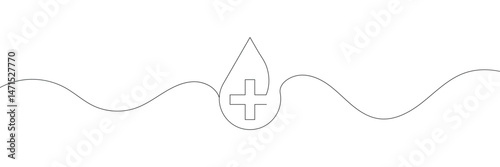 Continuous line drawing of blood drop. Blood drop line icon. One line drawing background. Vector illustration. Line art of blood drop icon . Vector Illustration . EPS 10 .