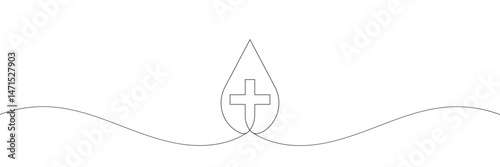Continuous line drawing of blood drop. Blood drop line icon. One line drawing background. Vector illustration. Line art of blood drop icon . Vector Illustration . EPS 10 .
