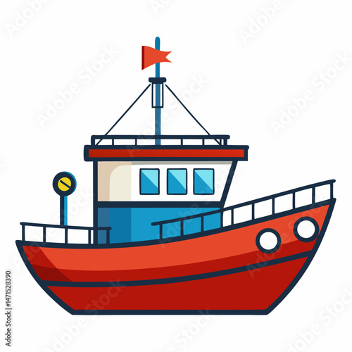 Simple Fishing Boat Vector on White Background