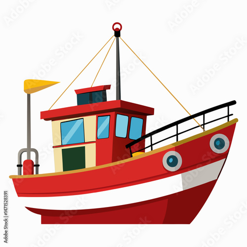 Simple Fishing Boat Vector on White Background