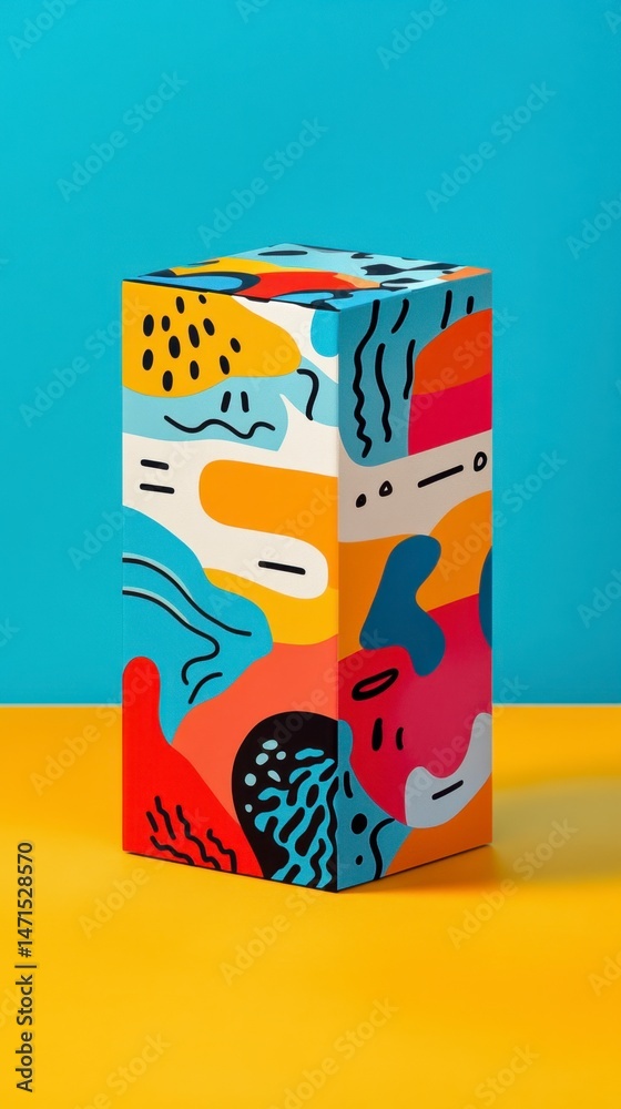 Obraz premium Colorful Abstract Design on Box with Blue and Yellow Background