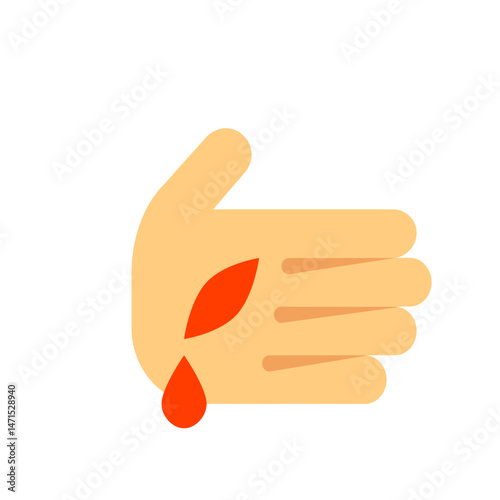 Illustration of a hand with a cut and a drop of blood, depicting injury or a medical condition issue visual